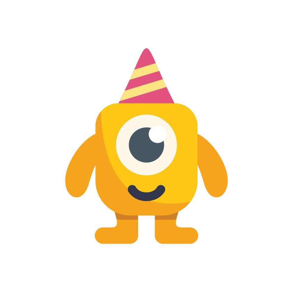 A cartoon yellow monster wearing a party hat vector