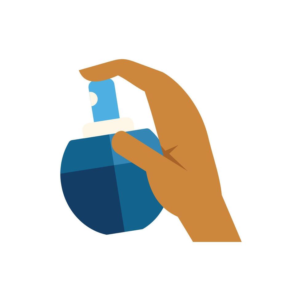 Hand holding a bottle of perfume, flat design vector
