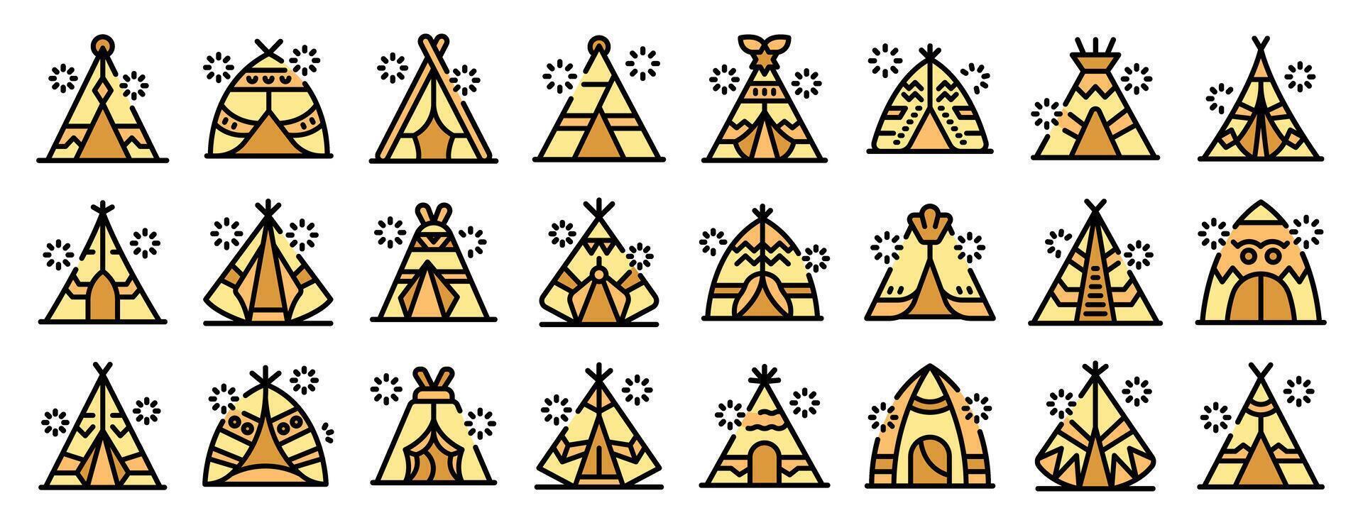 Wigwam icons set, simple style vector