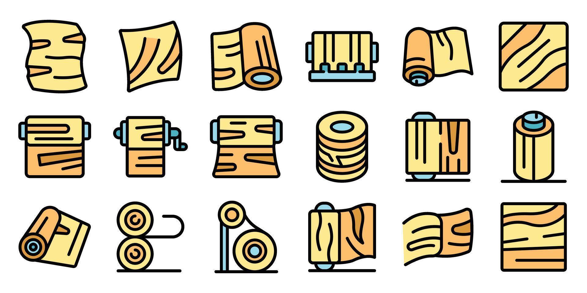 Wood veneer icons set. Outline set of wood veneer icons thin line color flat on white vector