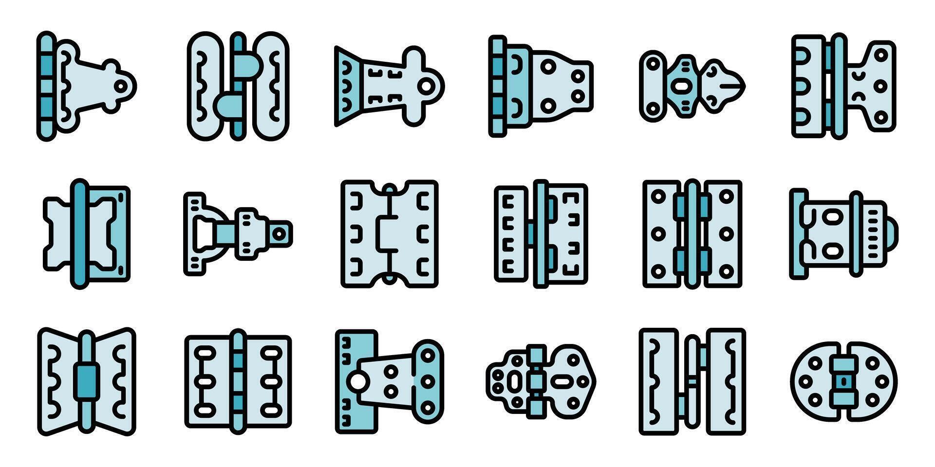 Door hinge icons showing different styles and designs for various applications vector