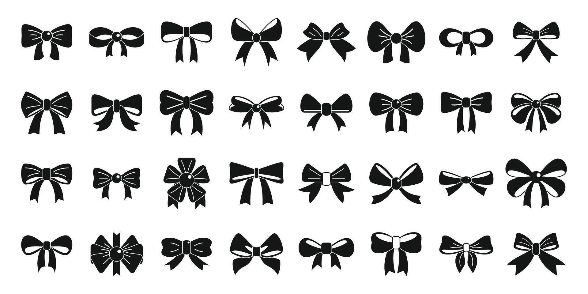 Bowknots icons set. Collection of elegant black ribbon bows for festive decoration vector