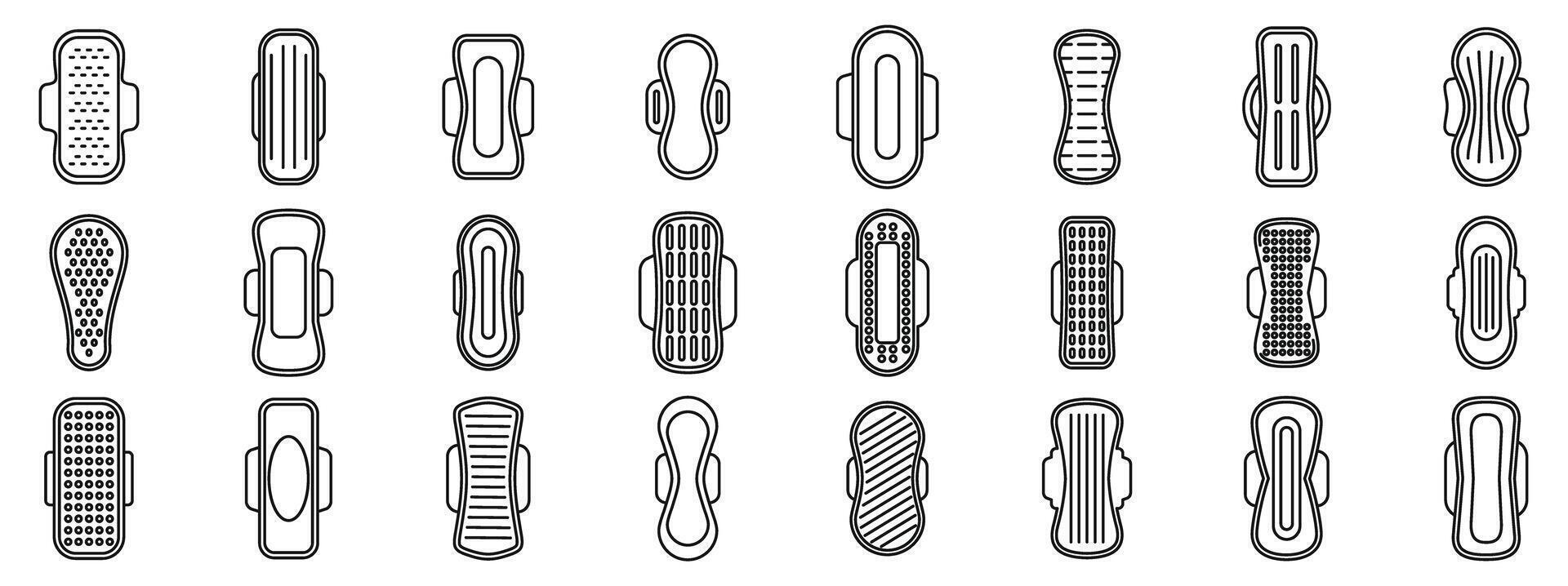 Sanitary napkins icons set. Sanitary pads icons showing different types of feminine hygiene products vector