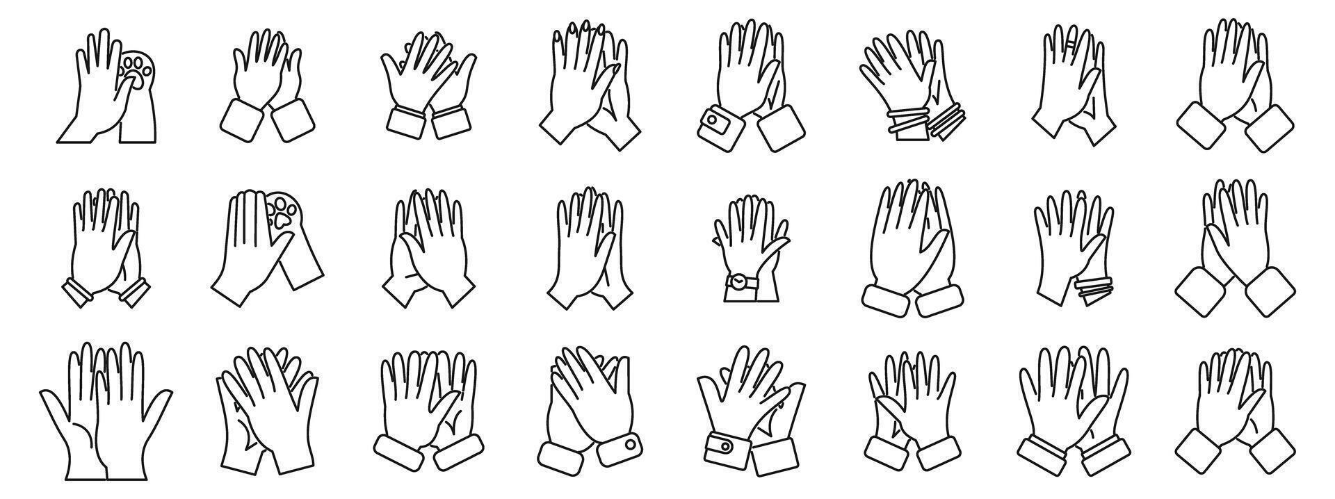 Giving high five icons set. Applause clapping hands giving ovation congratulating supporting cheering gesturing vector