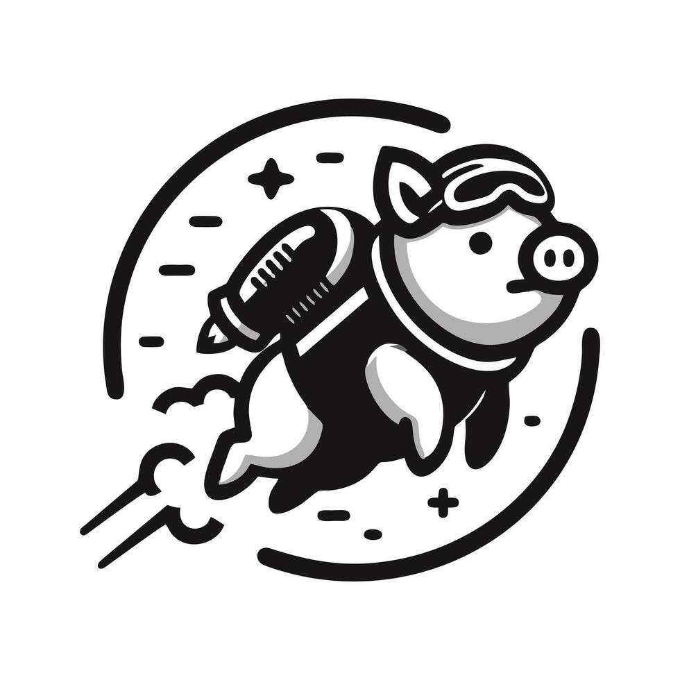 A black and white logo of a pig in a space suit vector
