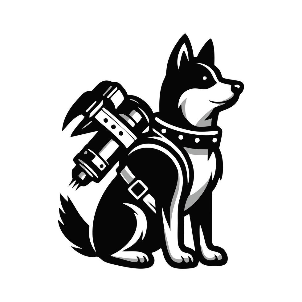 A dog with a rocket strapped to its back vector