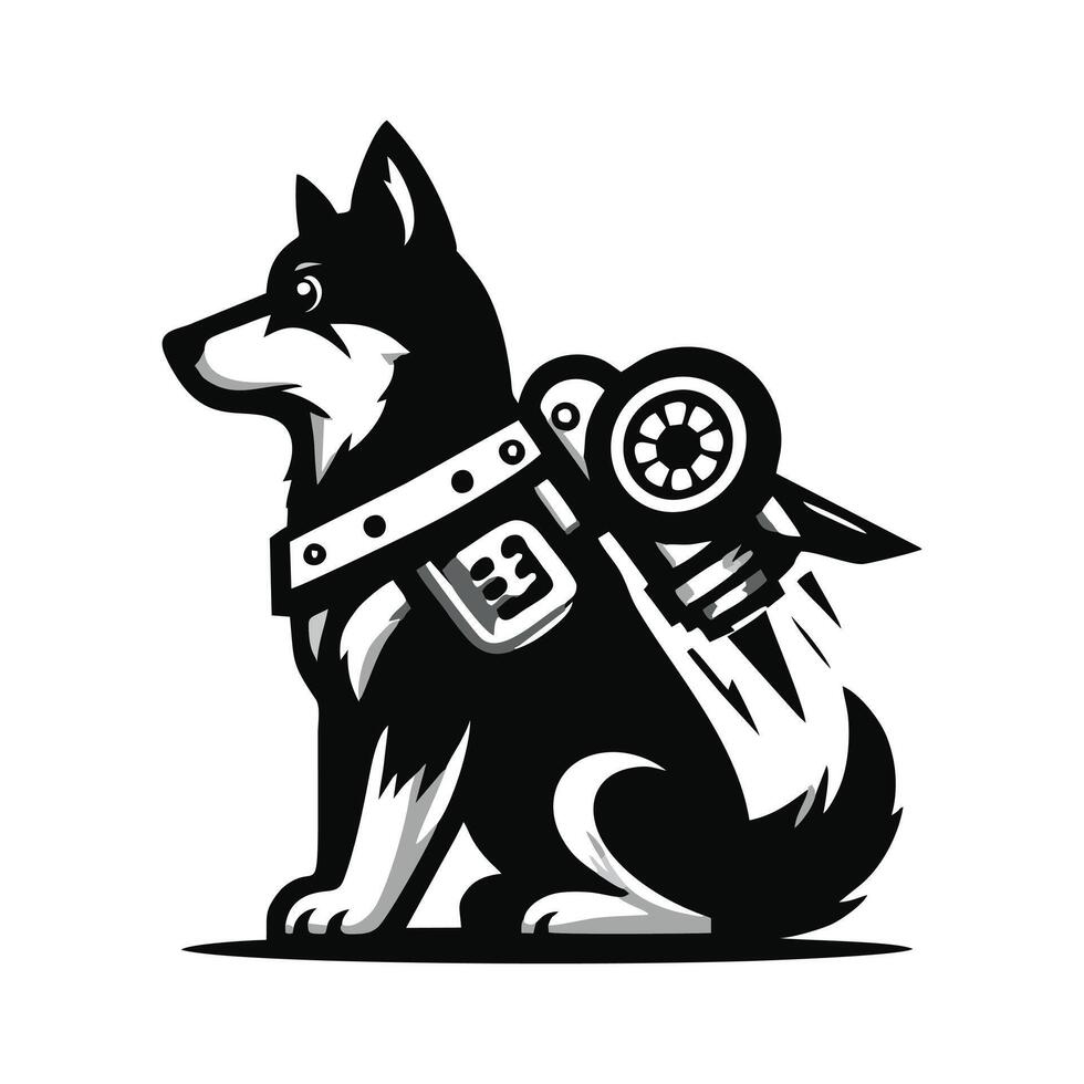 A dog with a rocket strapped to its back vector