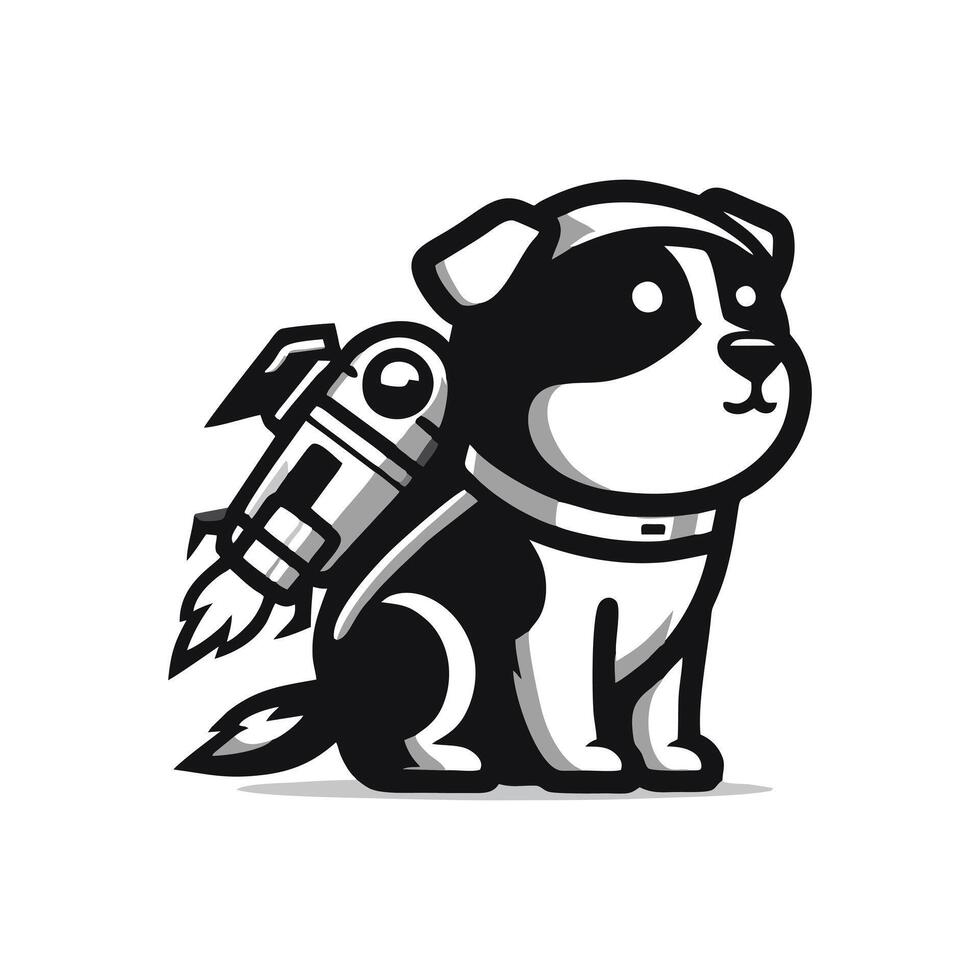 A black and white dog with a rocket on its back vector