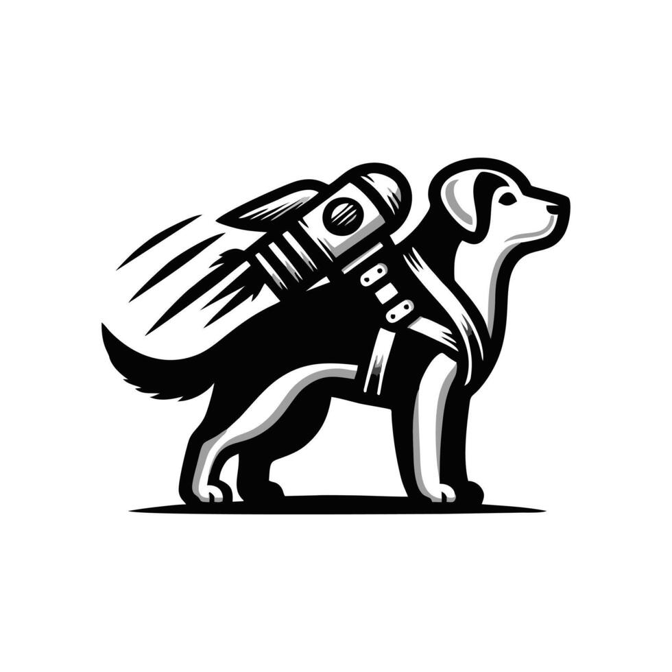 A dog with a rocket strapped to its back vector