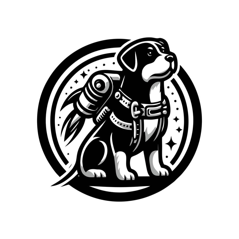 A black and white dog with a rocket on its back vector