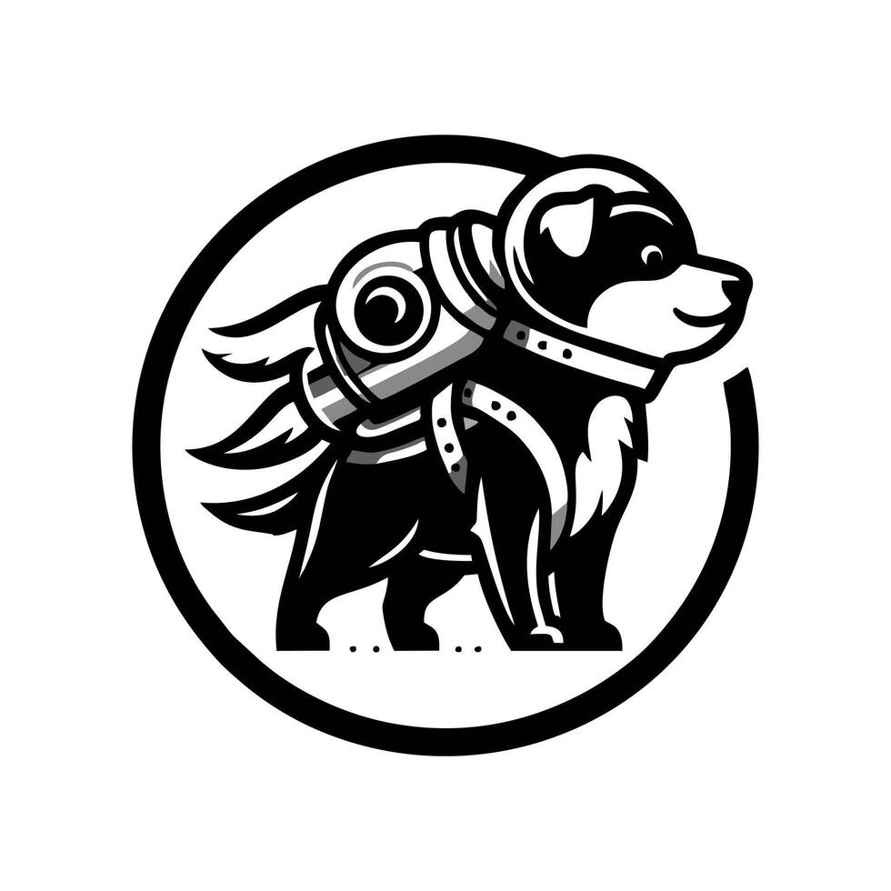 A black and white dog wearing a space helmet vector