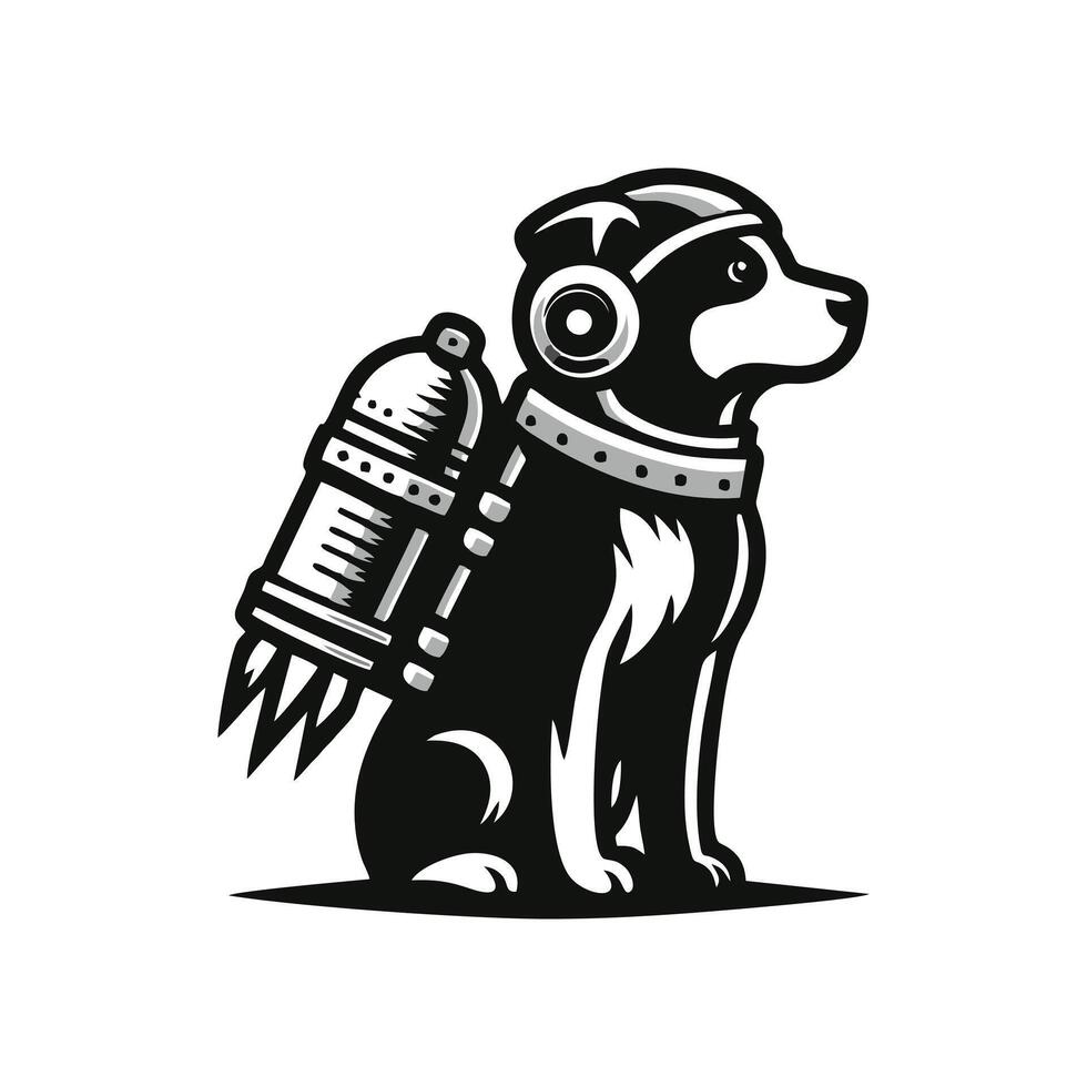 A black and white dog with a space helmet vector