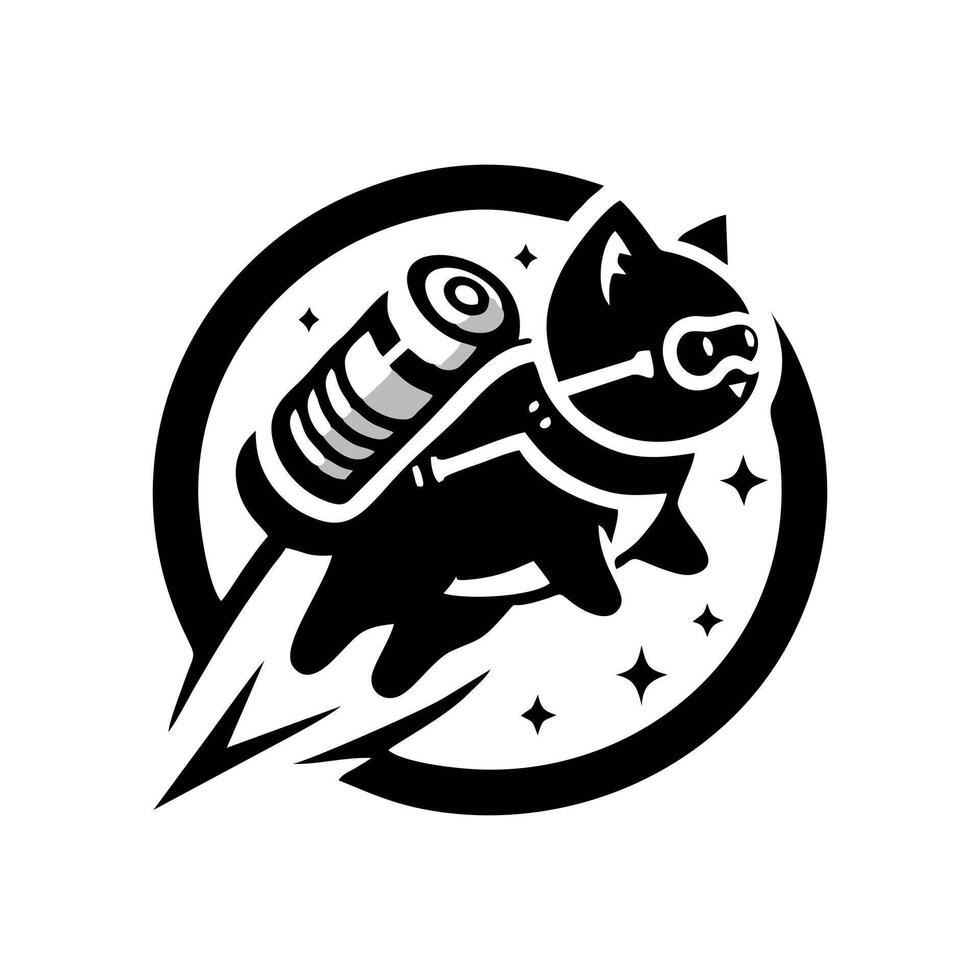 A black and white logo of a cat in a space suit vector