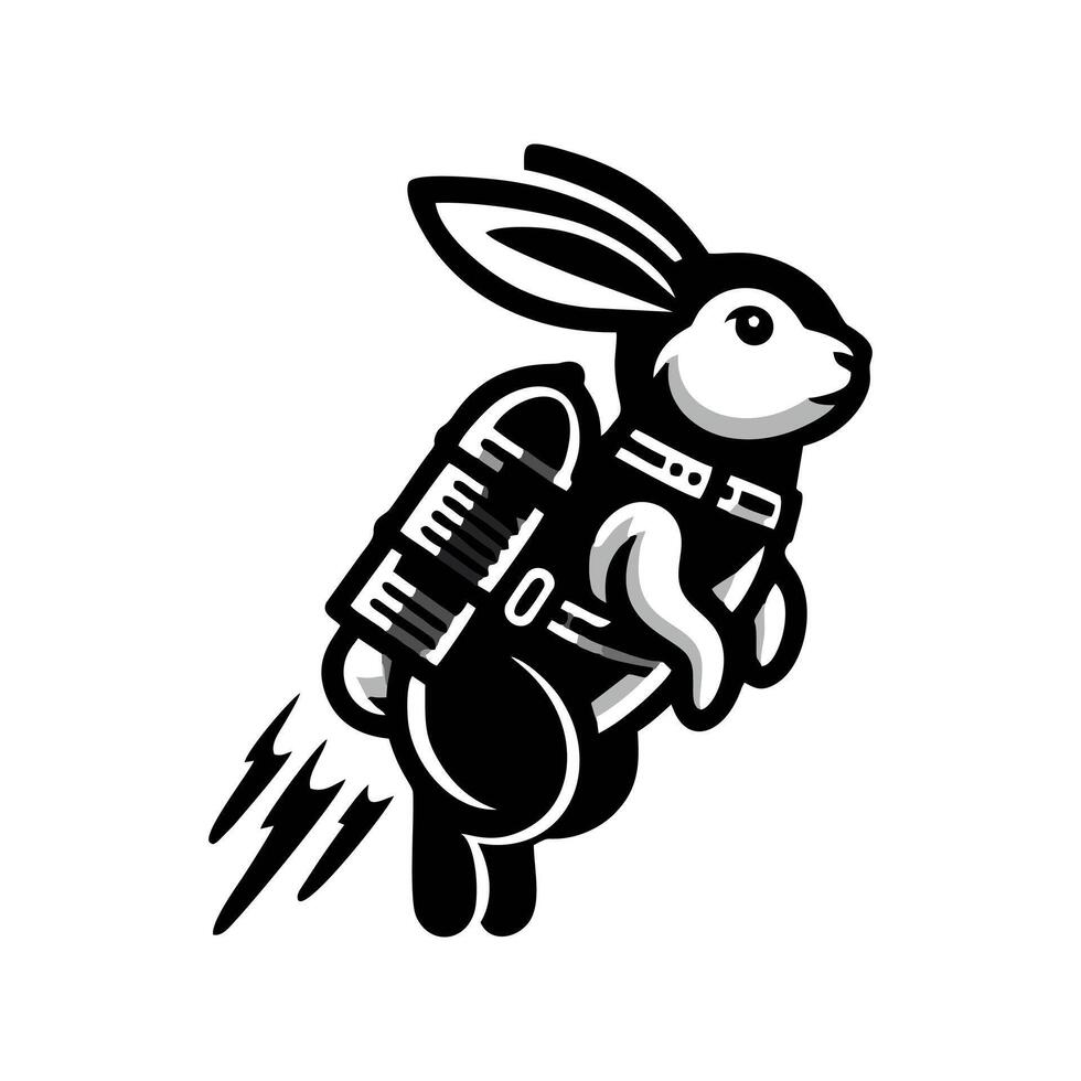 A black and white rabbit wearing a backpack vector