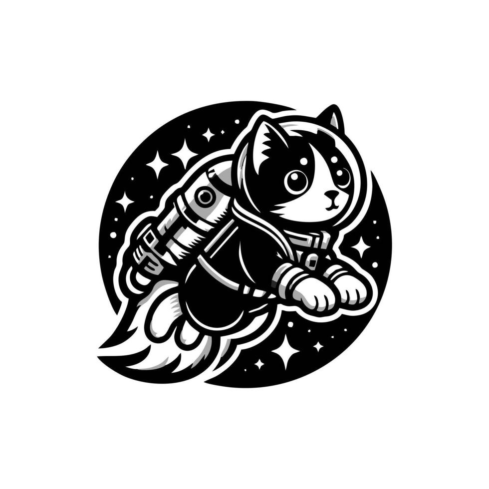 A black and white cat in an astronaut suit vector