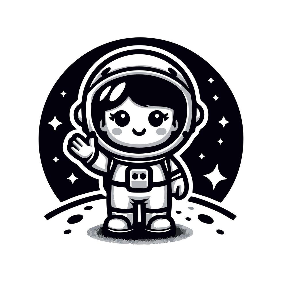 An astronaut girl with a hand up in the air vector