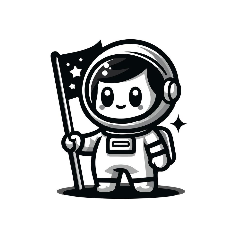 A cartoon astronaut holding a flag vector