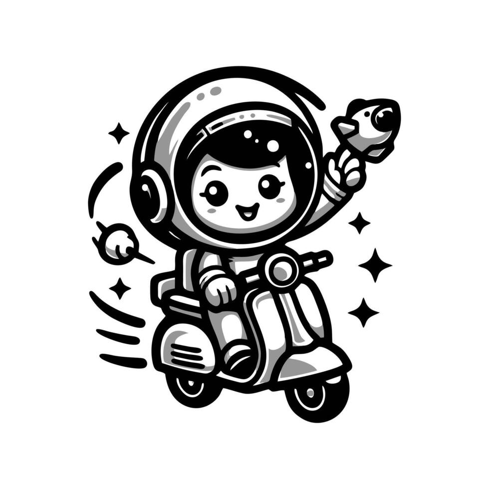 A cartoon astronaut riding a scooter vector