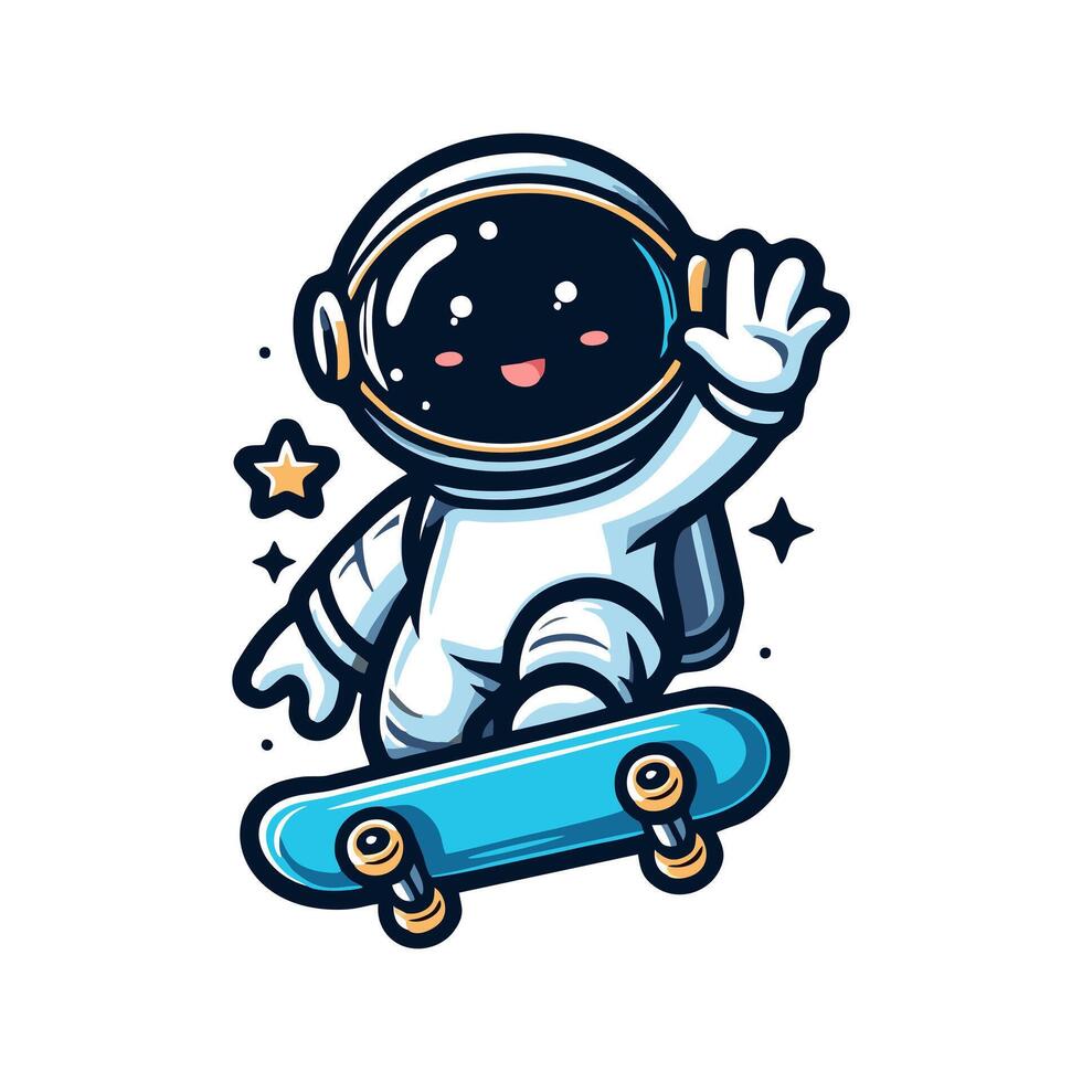 Cartoon astronaut riding a skateboard vector