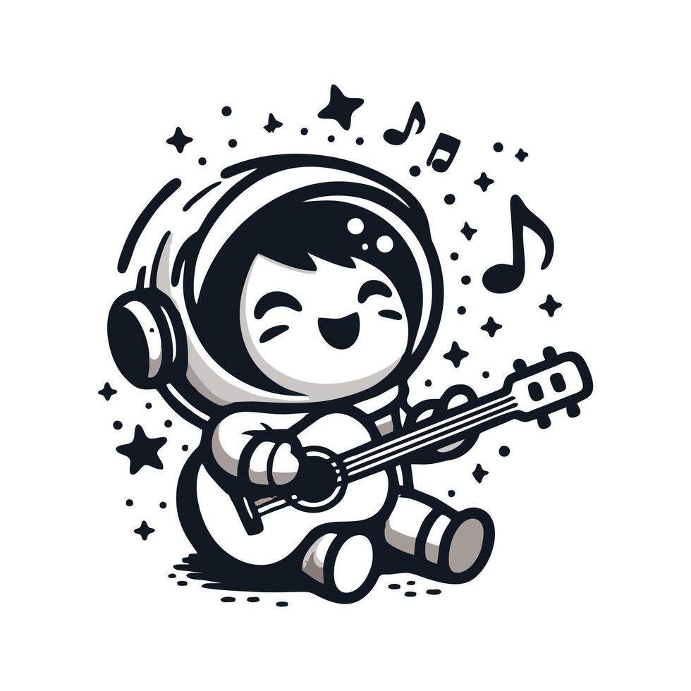Astronaut playing guitar with music notes vector