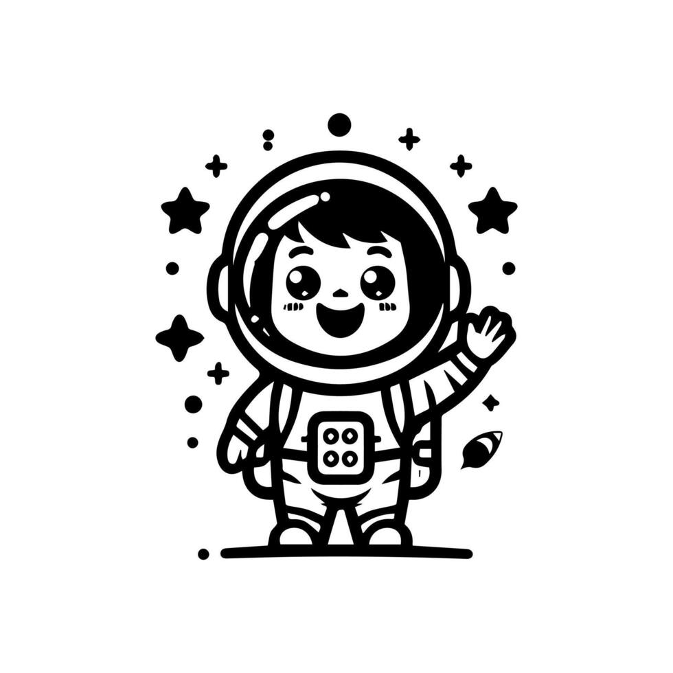 A black and white drawing of an astronaut vector