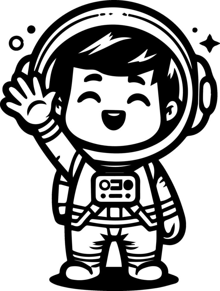 A cartoon astronaut waving to the camera vector
