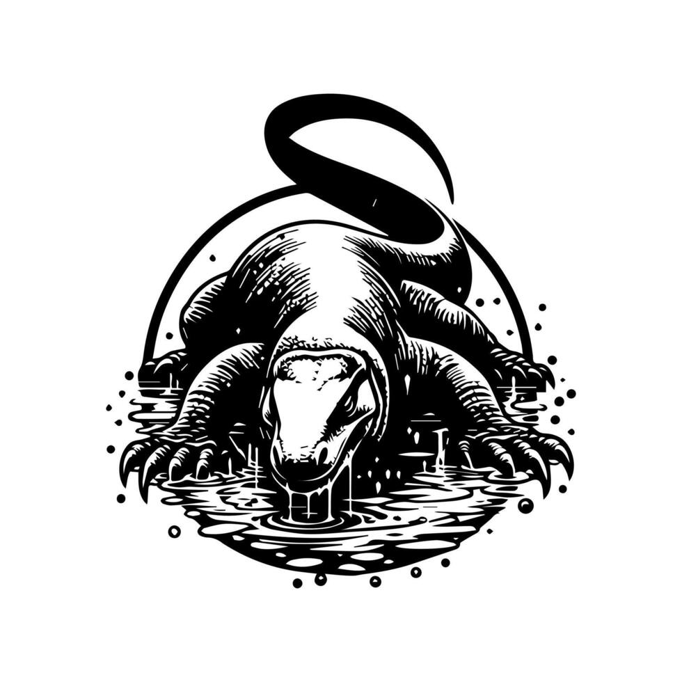 A black and white logo of a lizard vector