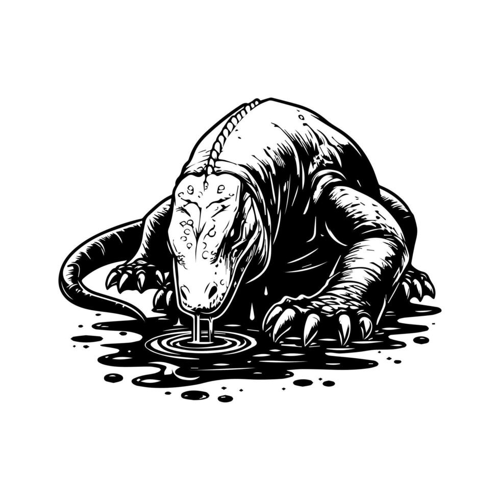 A lizard drinking water in a puddle vector