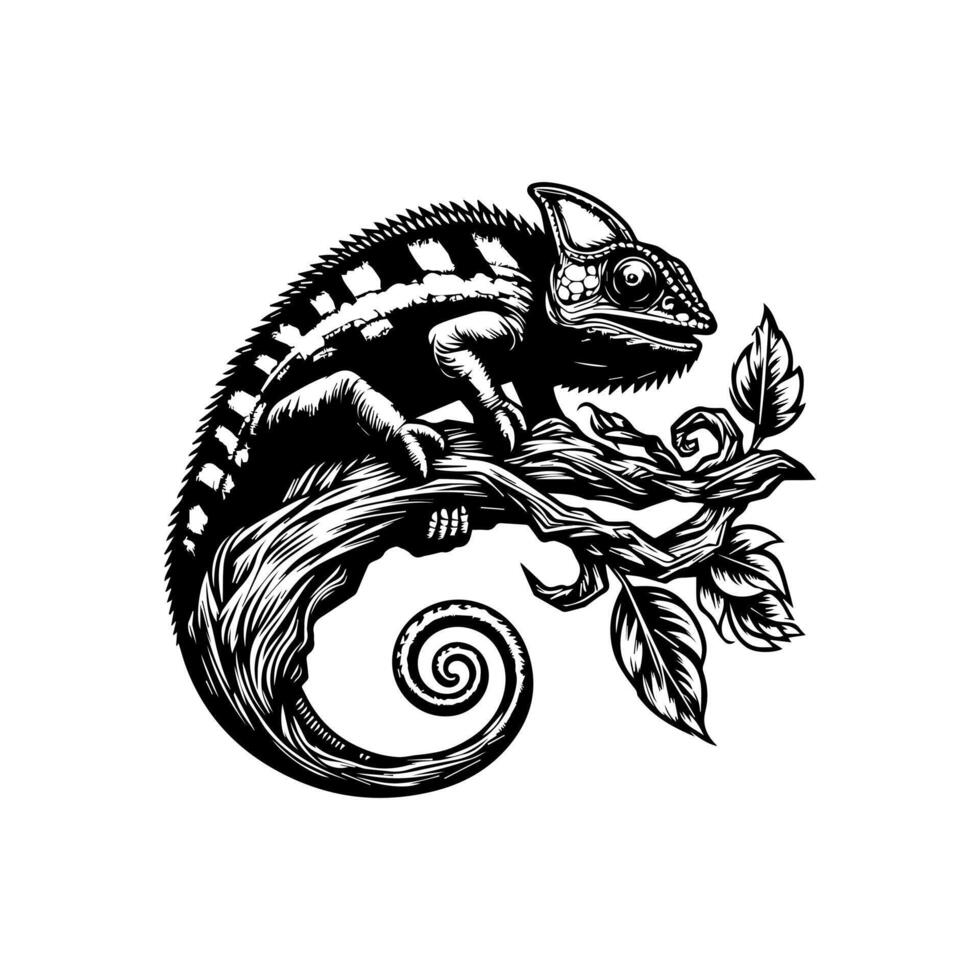 Chameleon on a branch illustration vector