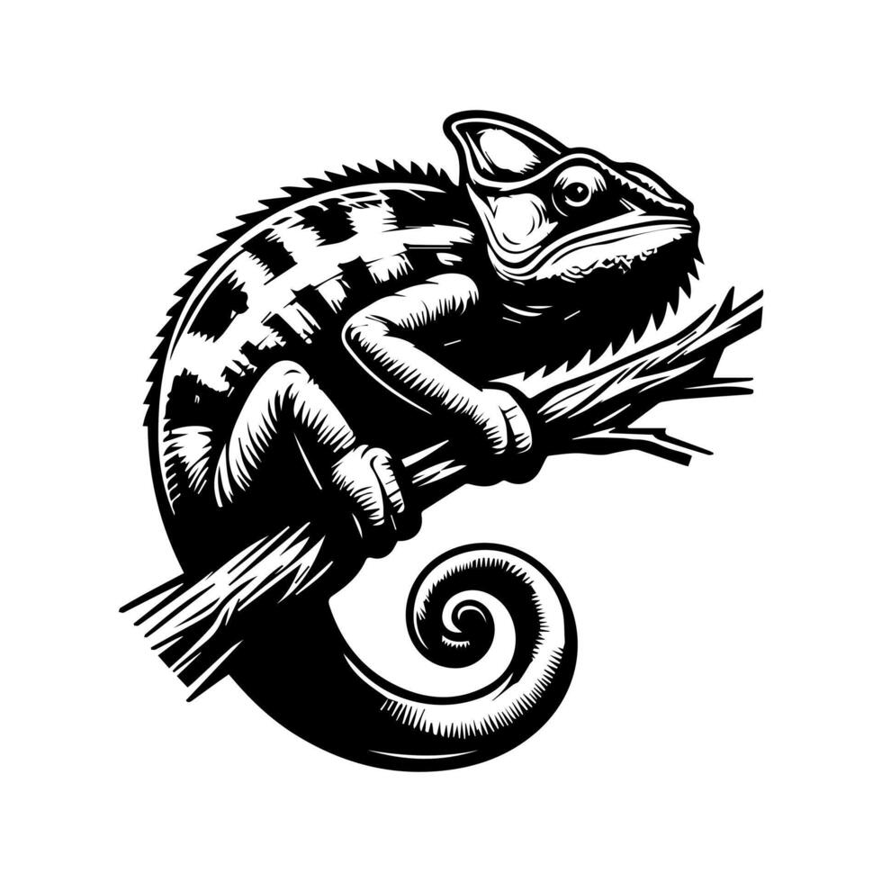 Chameleon on branch illustration vector