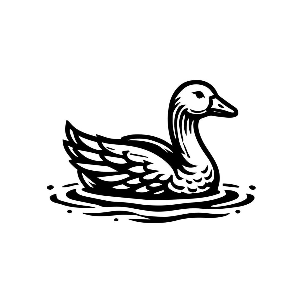 A black and white drawing of a duck vector