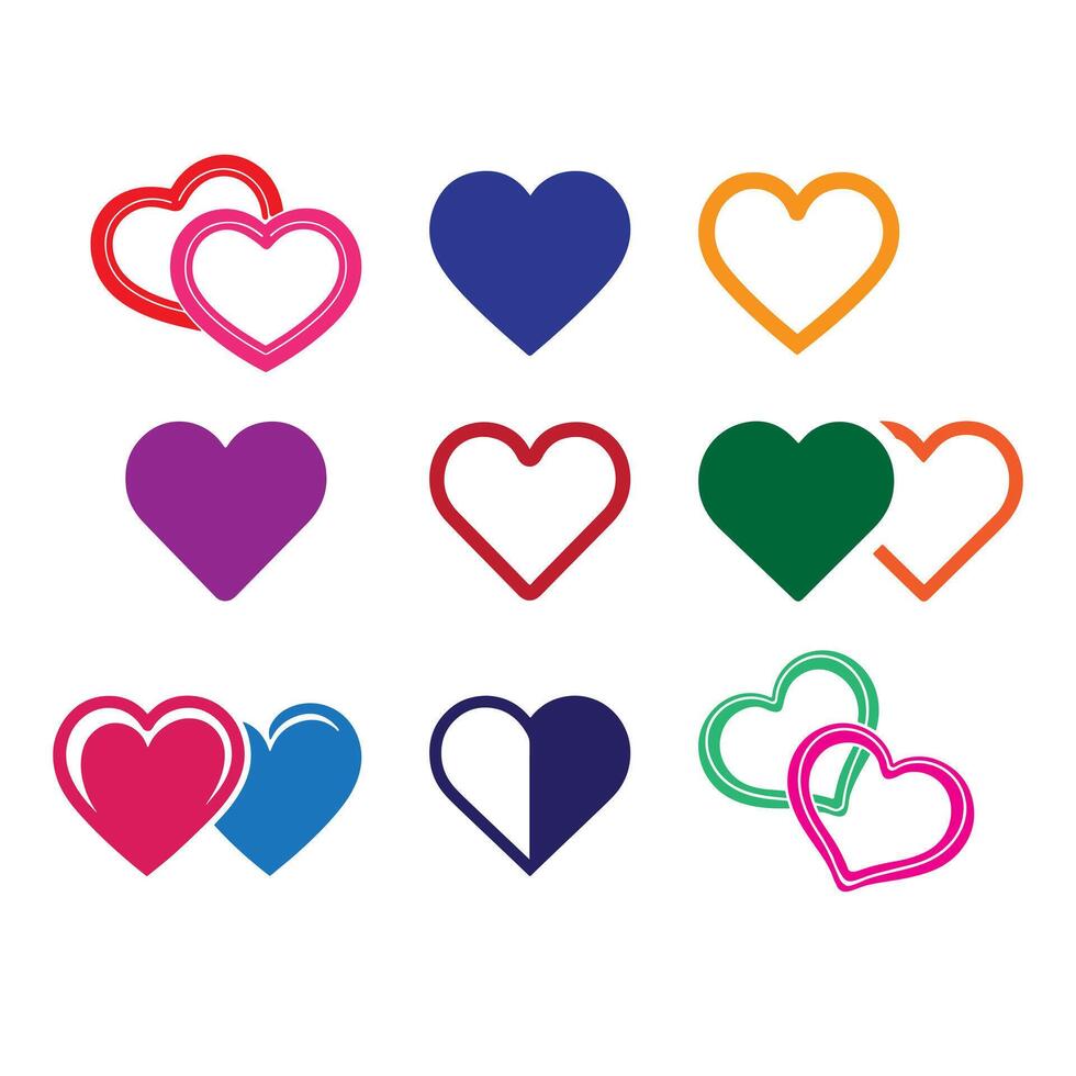 Minimalist colored love heart icon set for romantic designs. vector