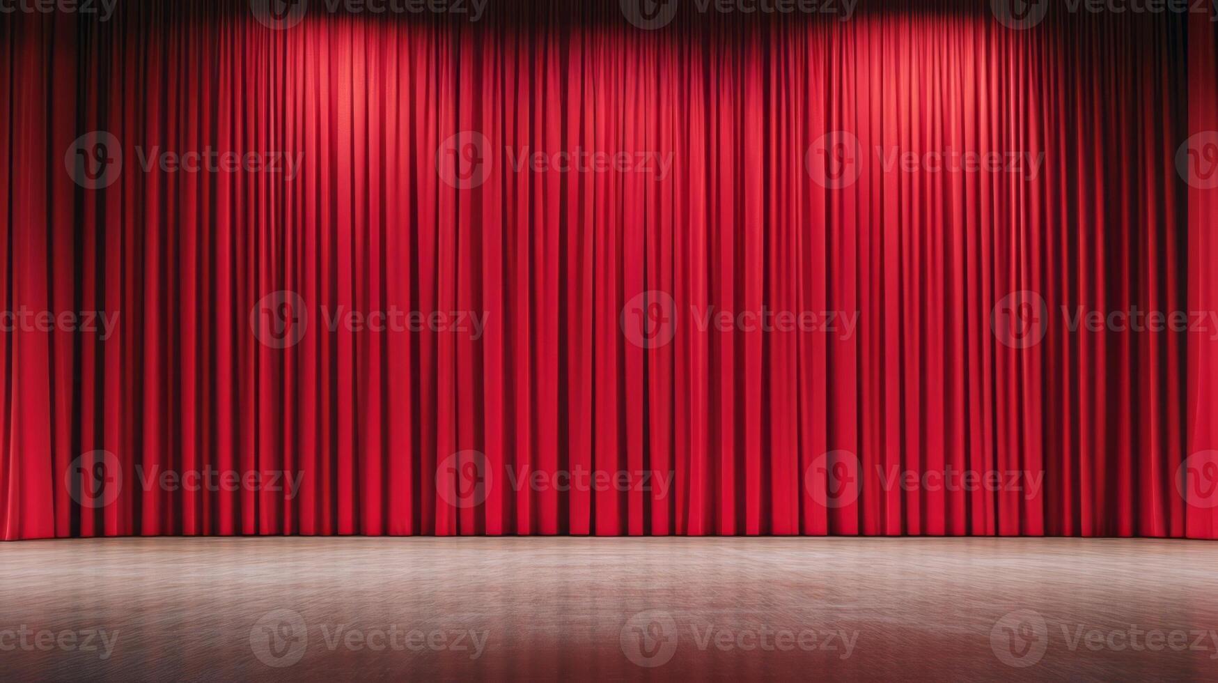A vibrant red theater curtain symbolizes anticipation and drama, ideal for performance arts and theatrical event promotions photo