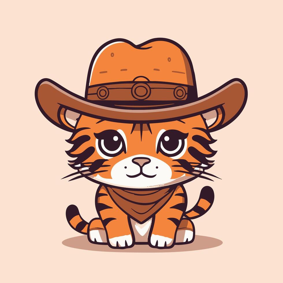 Cute Tiger with Cowboy Hat vector
