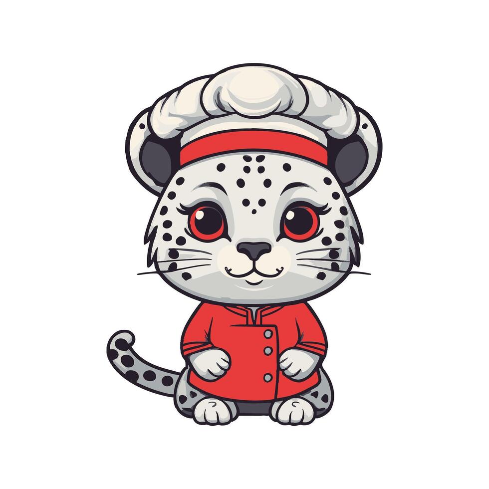 Cute Snow Leopard in a chef costume vector