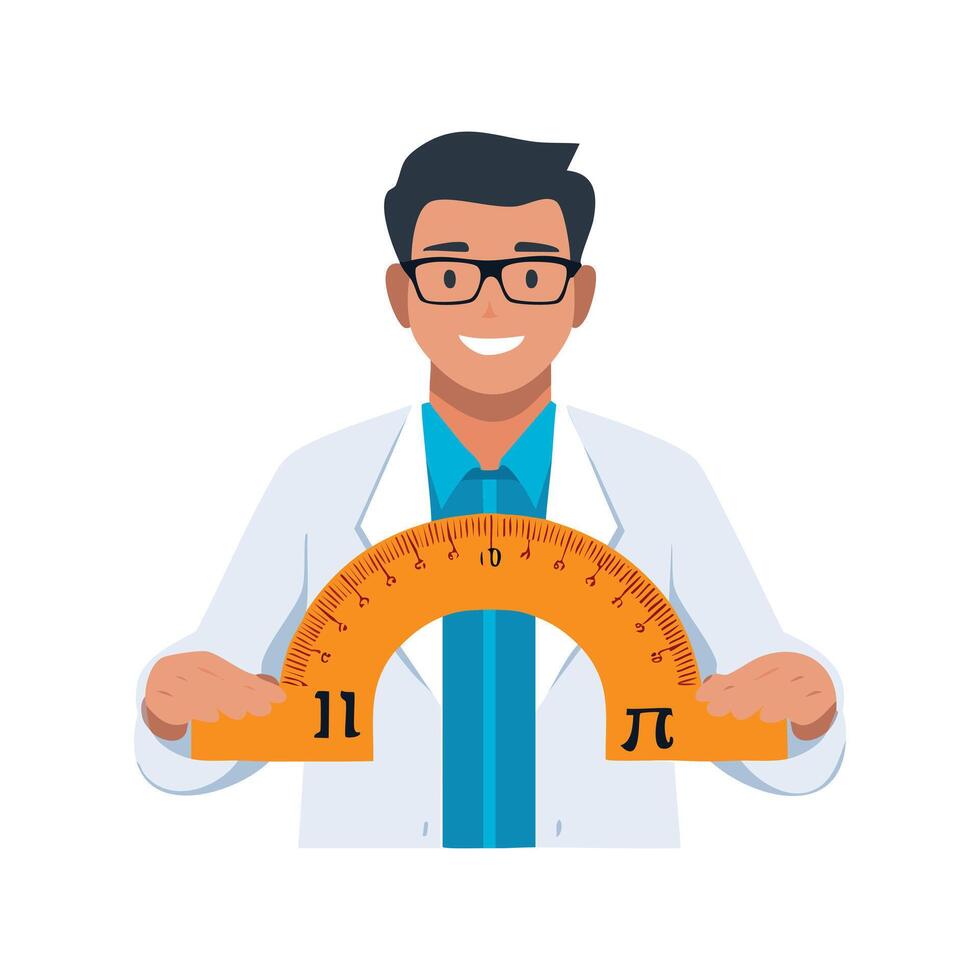 Simple Illustration A Scientist Holding a Pi-Shaped Ruler vector