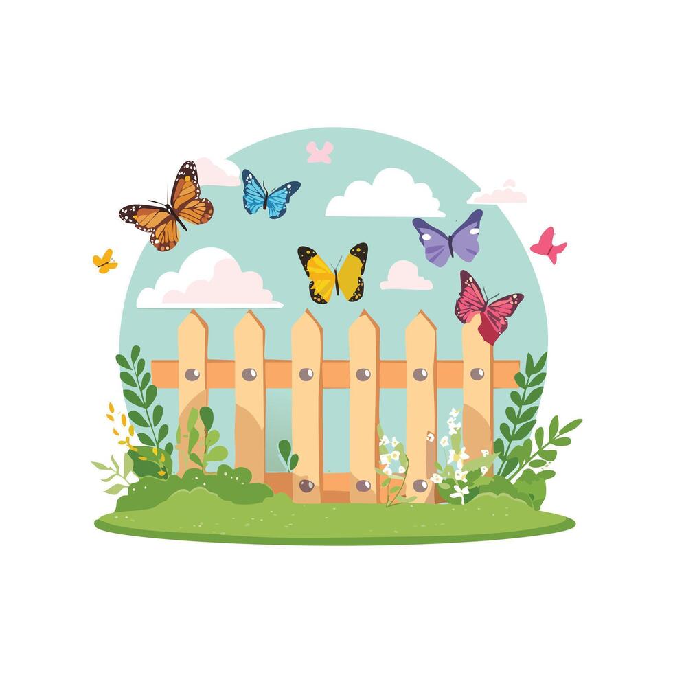 Simple Illustration Butterfly Garden in Spring vector