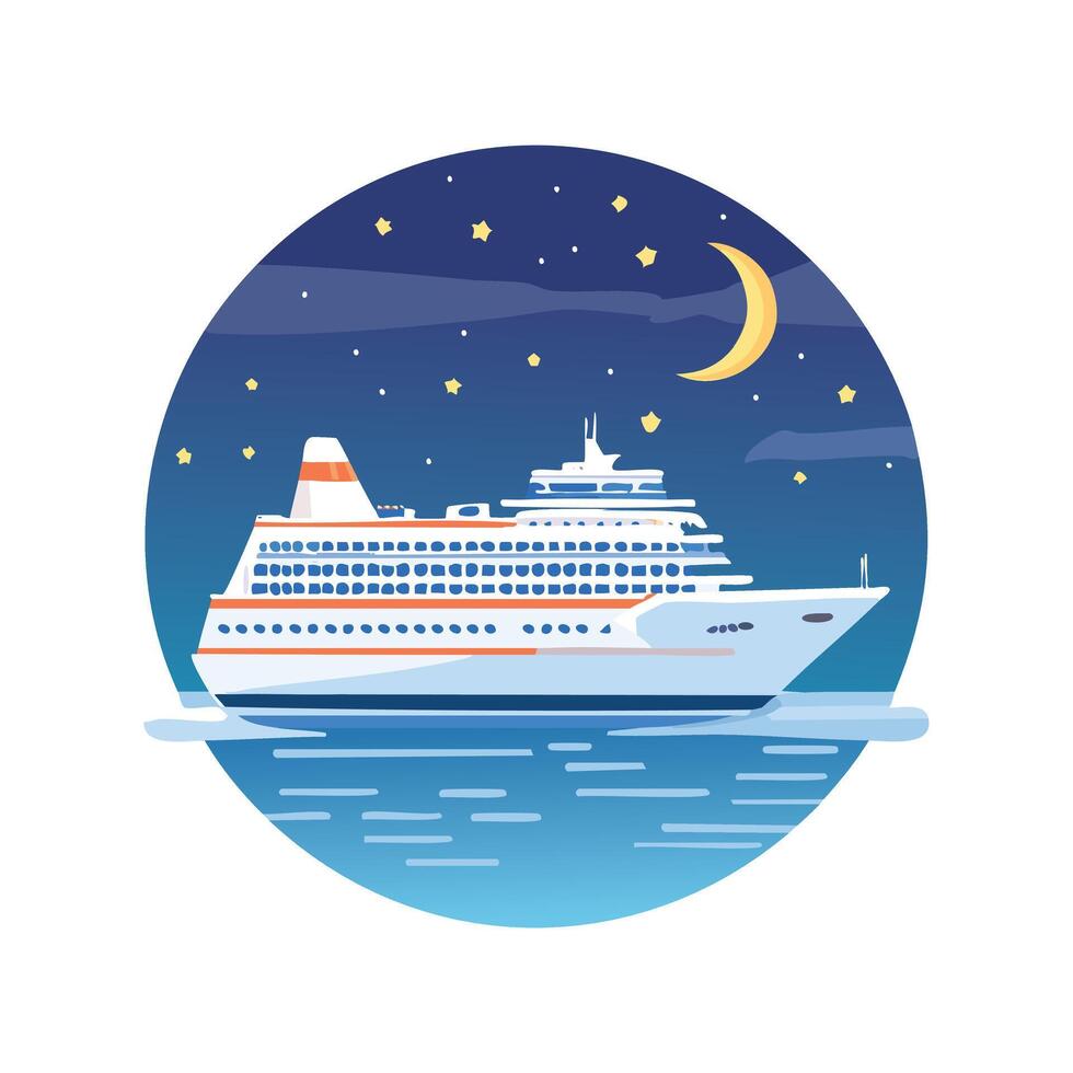 Simple Illustration Cruise ship at night vector
