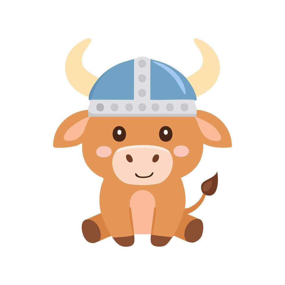 Simple Illustration Cute Bull with Viking Helmet vector