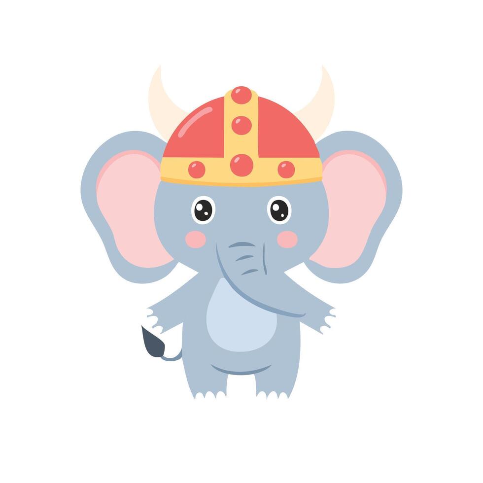 Simple Illustration Cute Elephant with Viking Helmet vector
