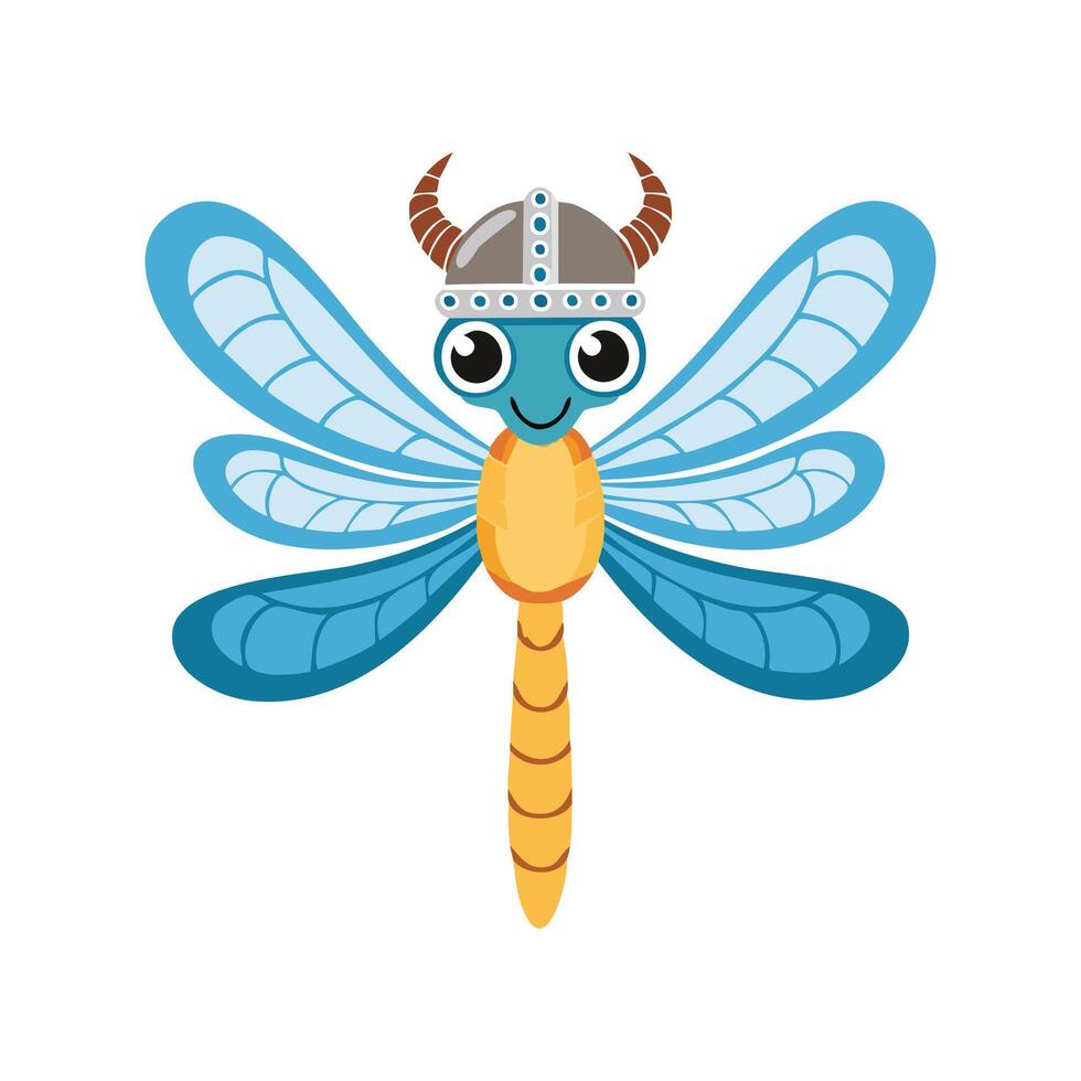 Simple Illustration Cute Dragonfly with Viking Helmet vector