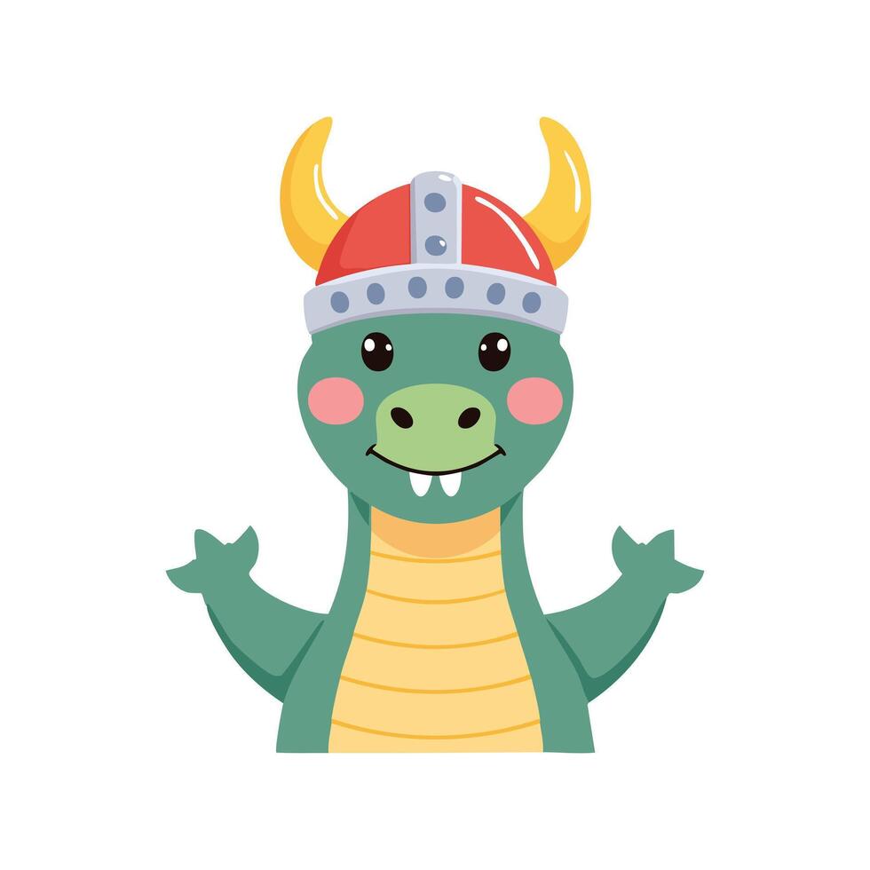 Simple Illustration Cute Komodo Dragon with Viking Helmet vector