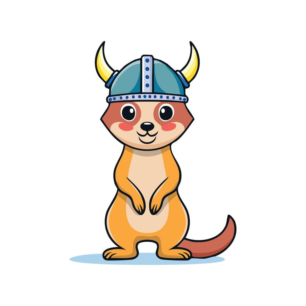 Simple Illustration Cute Meerkat with Viking Helmet vector