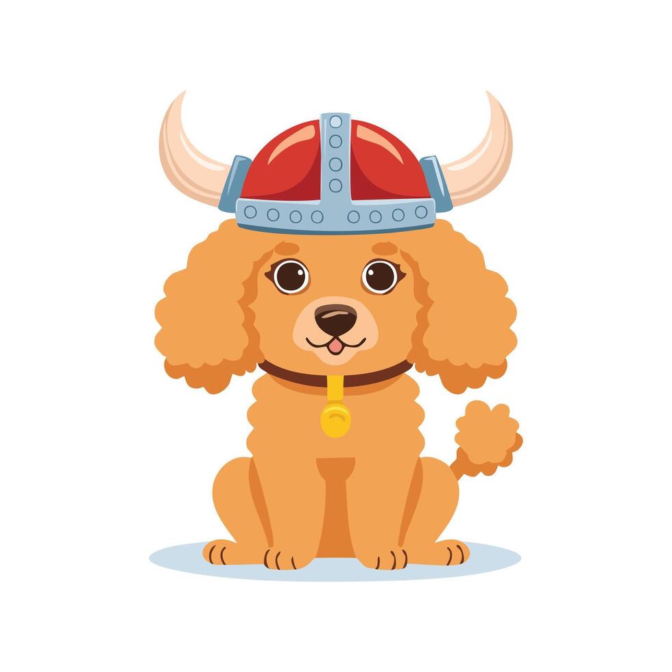 Simple Illustration Cute Poodle with Viking Helmet vector