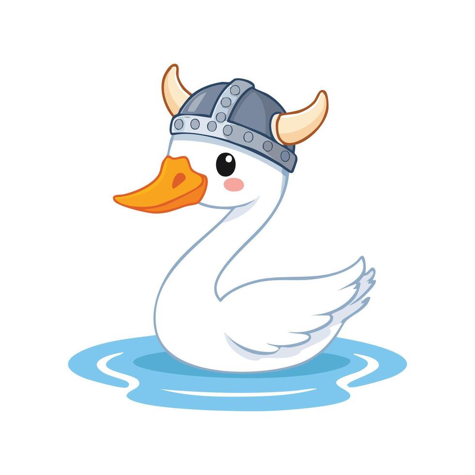 Simple Illustration Cute Swan with Viking Helmet vector