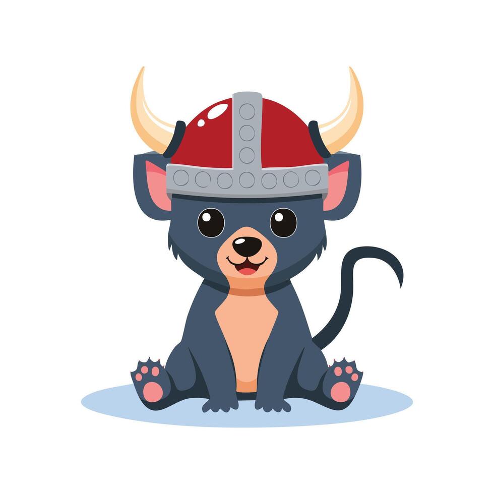 Simple Illustration Cute Tasmanian Devil with Viking Helmet vector