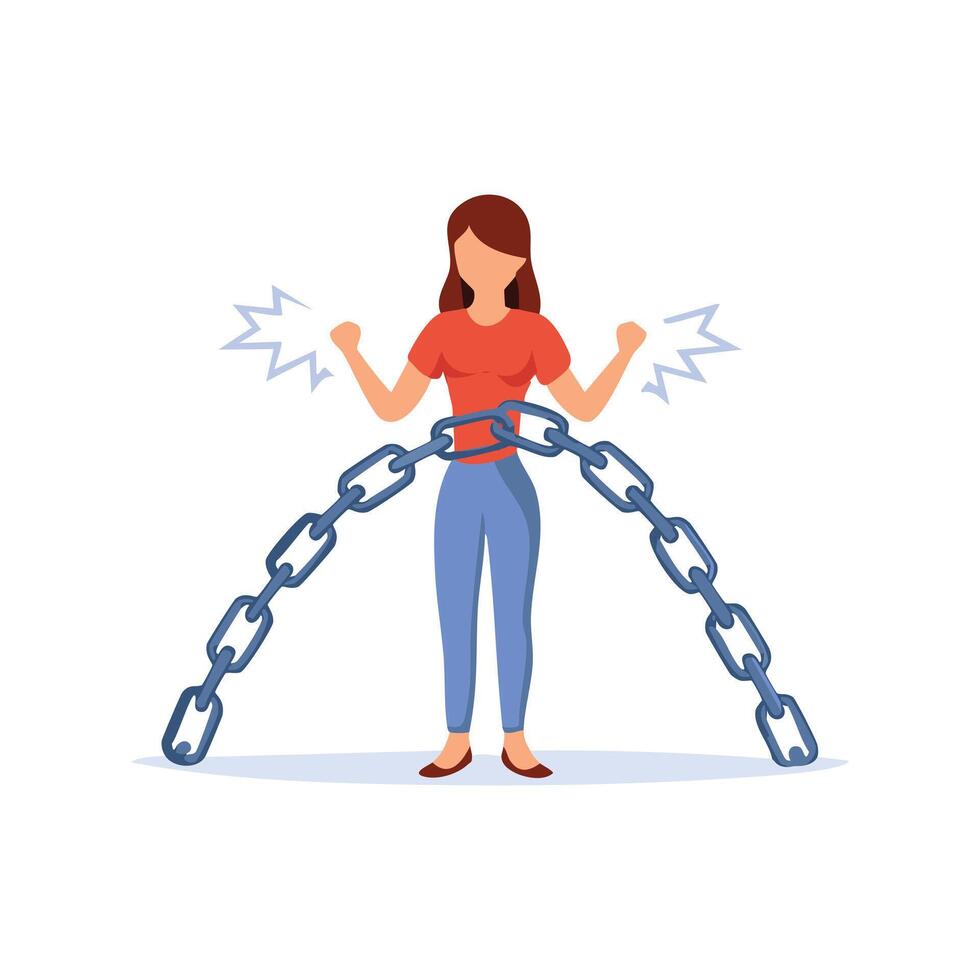 Simple Illustration Empowered Woman Breaking Chains vector