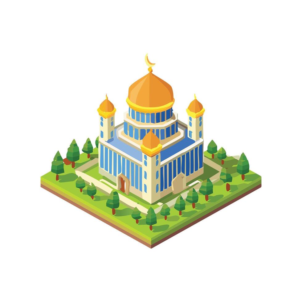 Isometric 3D-style Ramadan scene vector