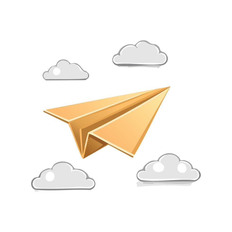 Simple Illustration Paper airplane with clouds vector