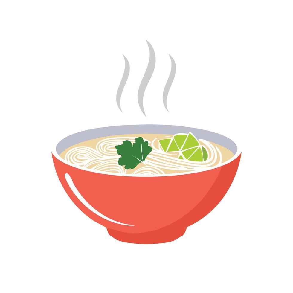 Simple Illustration Pho bowl steaming vector